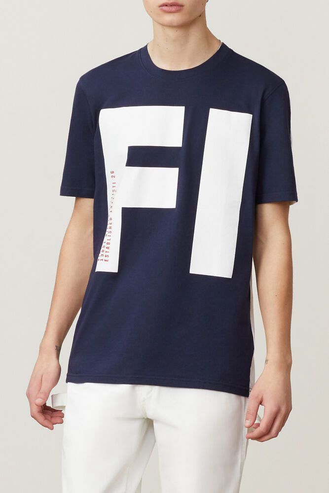 Fila T-Shirt Mens Navy/White - Clark - Philippines 8564713-BR